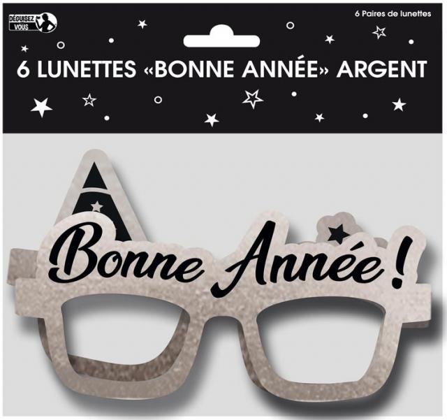 LUNETTES PAPIER X 6 BONNE ANNÉE ARGENT