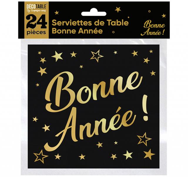 SERVIETTES DE TABLE X 24 BONNE ANNÉE OR